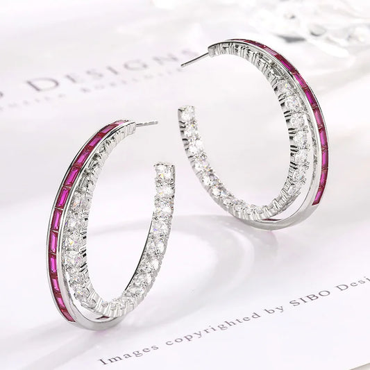 Okrągłe Srebrno-Różowe kolczyki